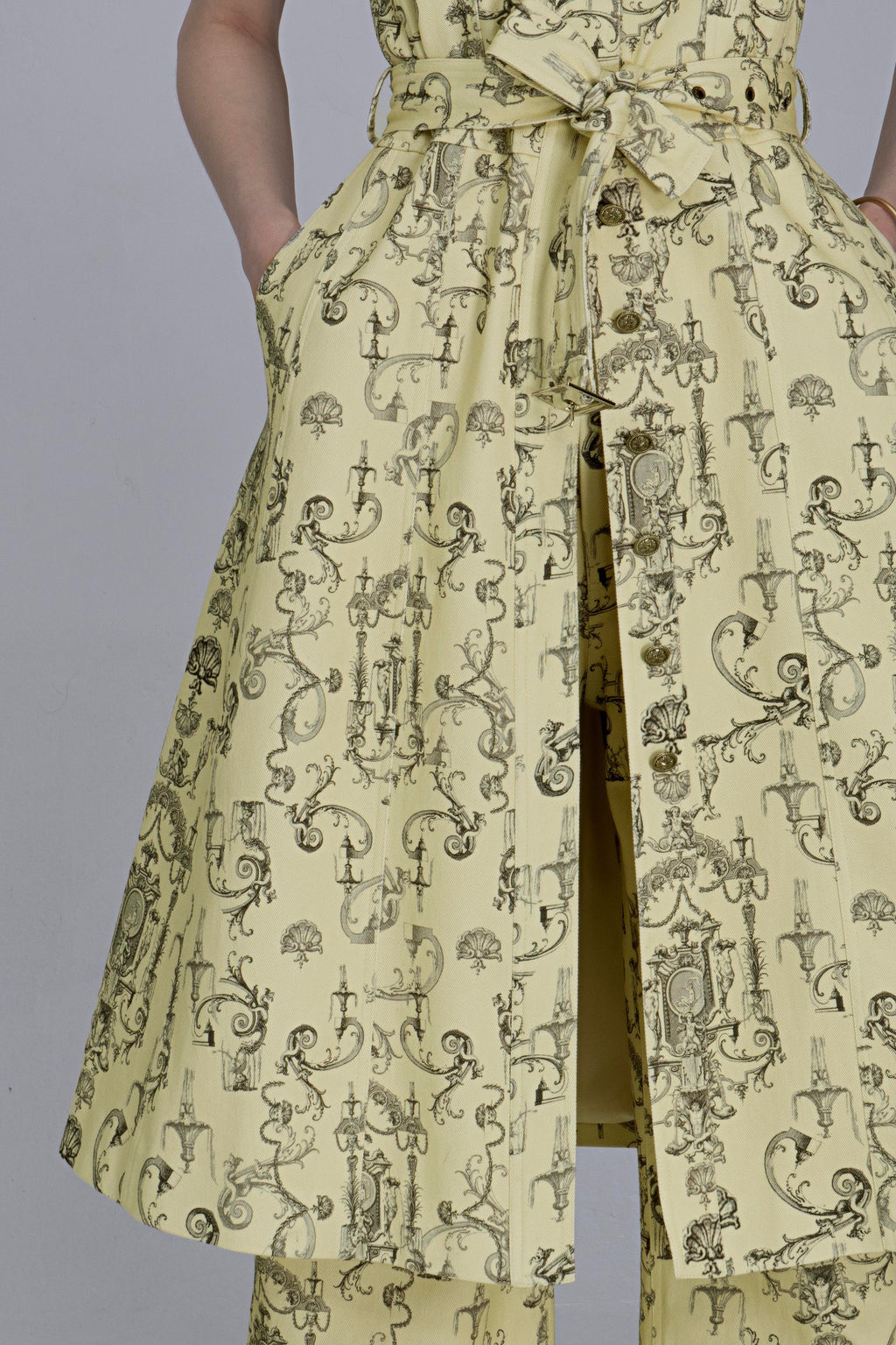 Yellow Rococo Print Denim Dress