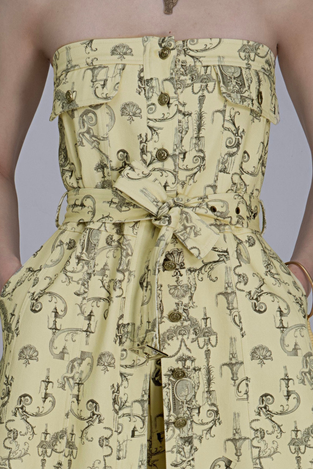 Yellow Rococo Print Denim Dress