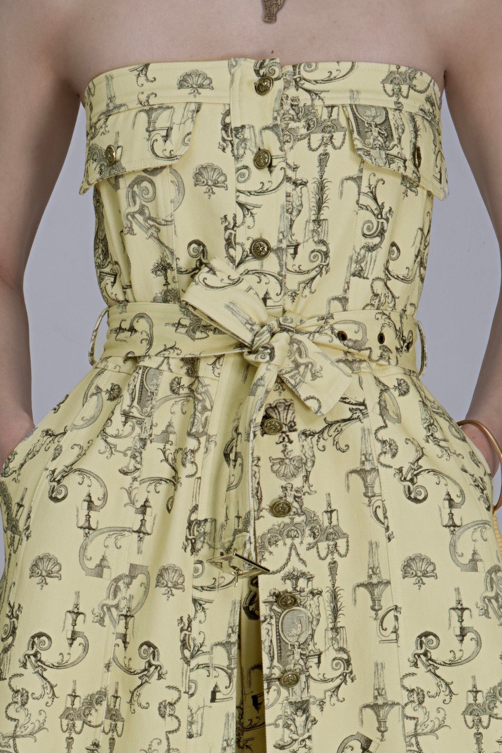 Yellow Rococo Print Denim Dress