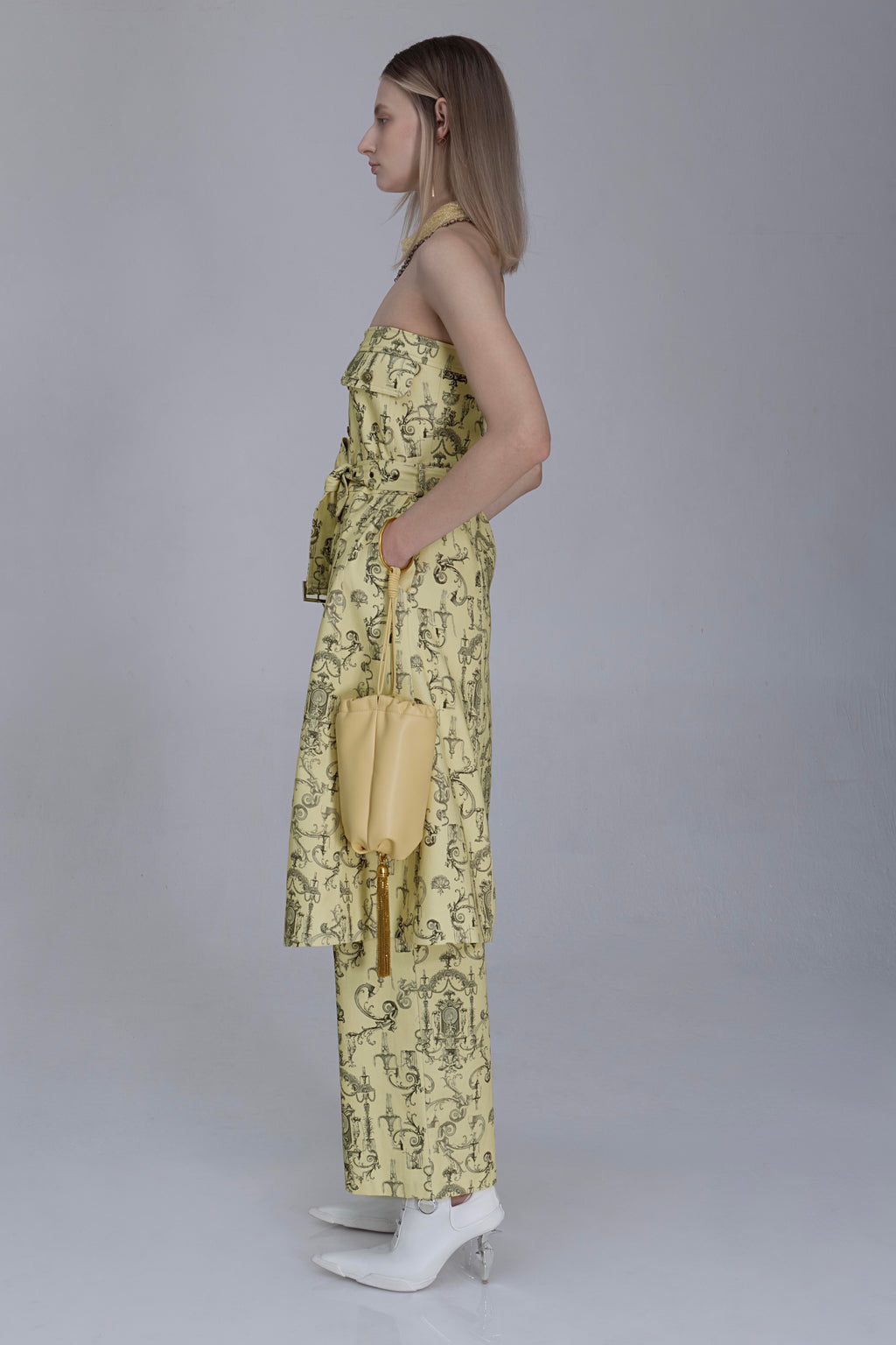Yellow Rococo Print Denim Dress