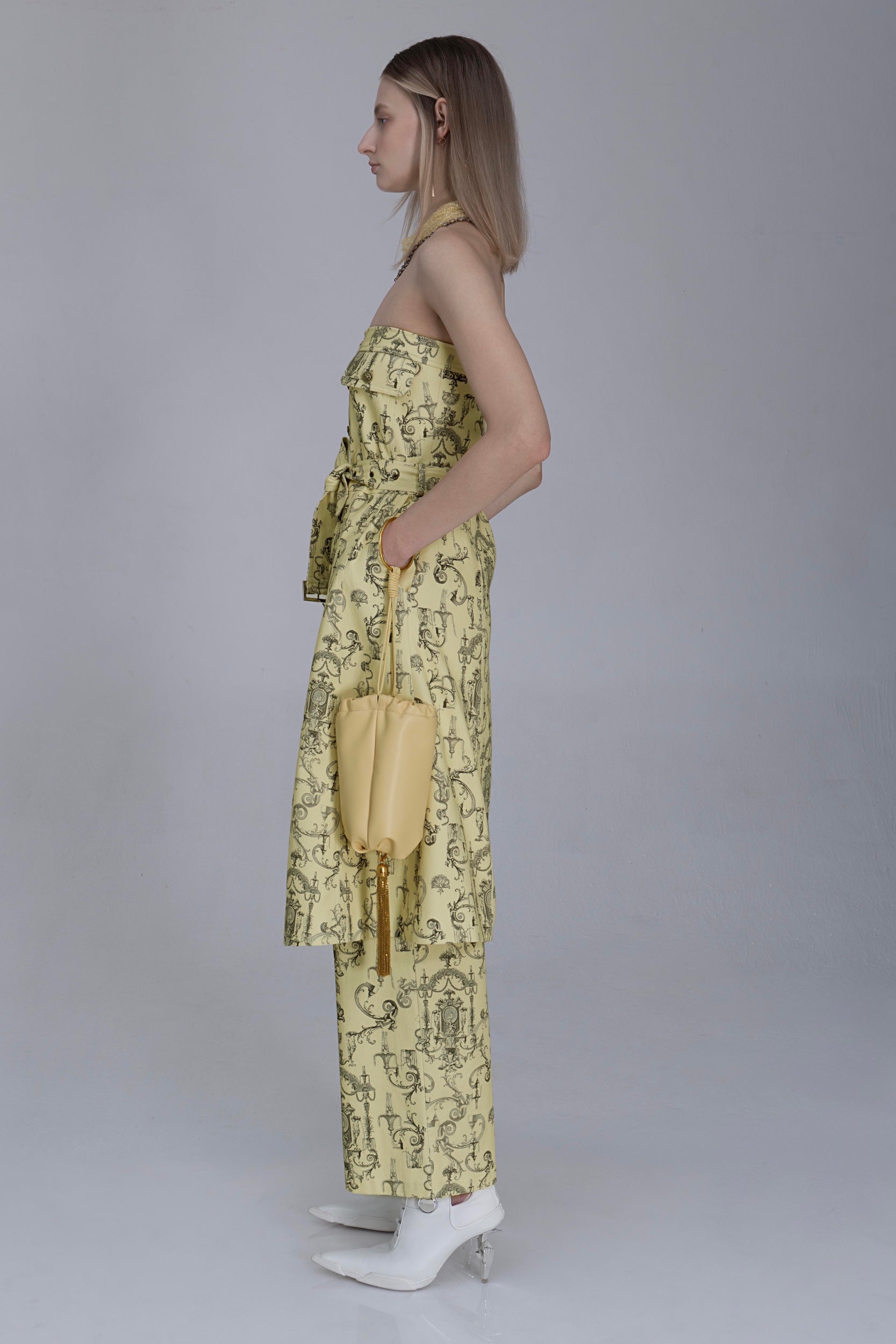 Yellow Rococo Print Denim Dress