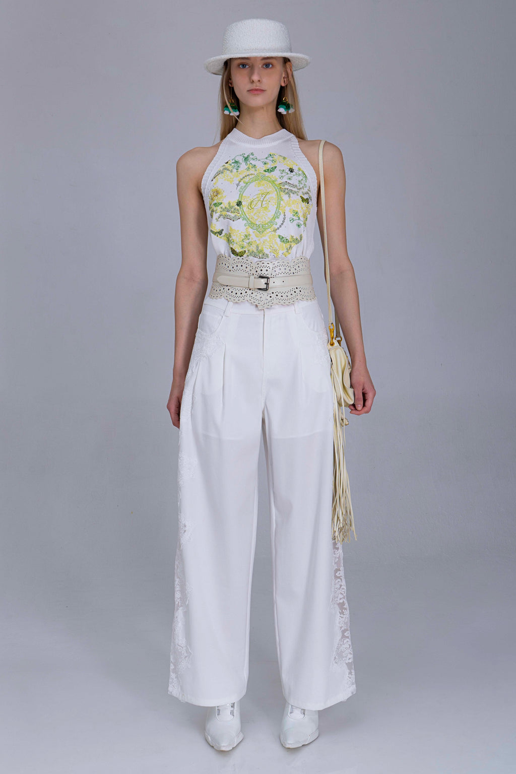 Wide Legged Pants With Scallop Lace On Side