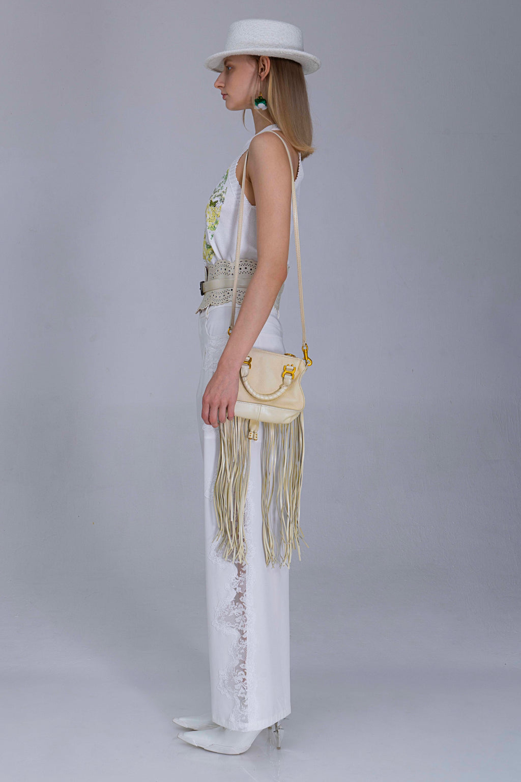 Wide Legged Pants With Scallop Lace On Side