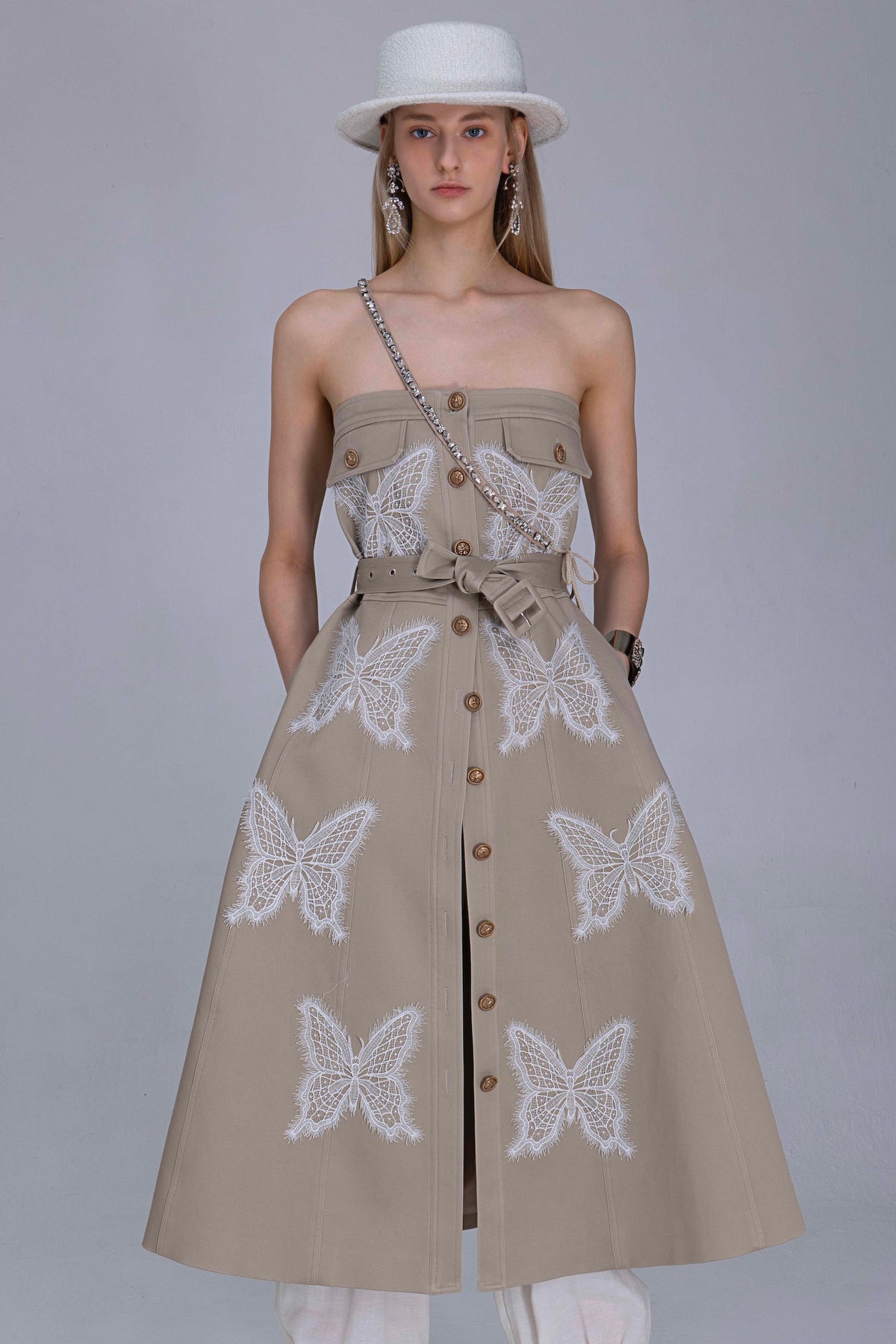 New Khaki Trench With Butterfly Lace
