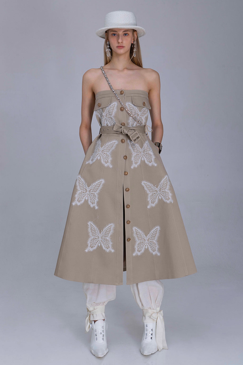 New Khaki Trench With Butterfly Lace