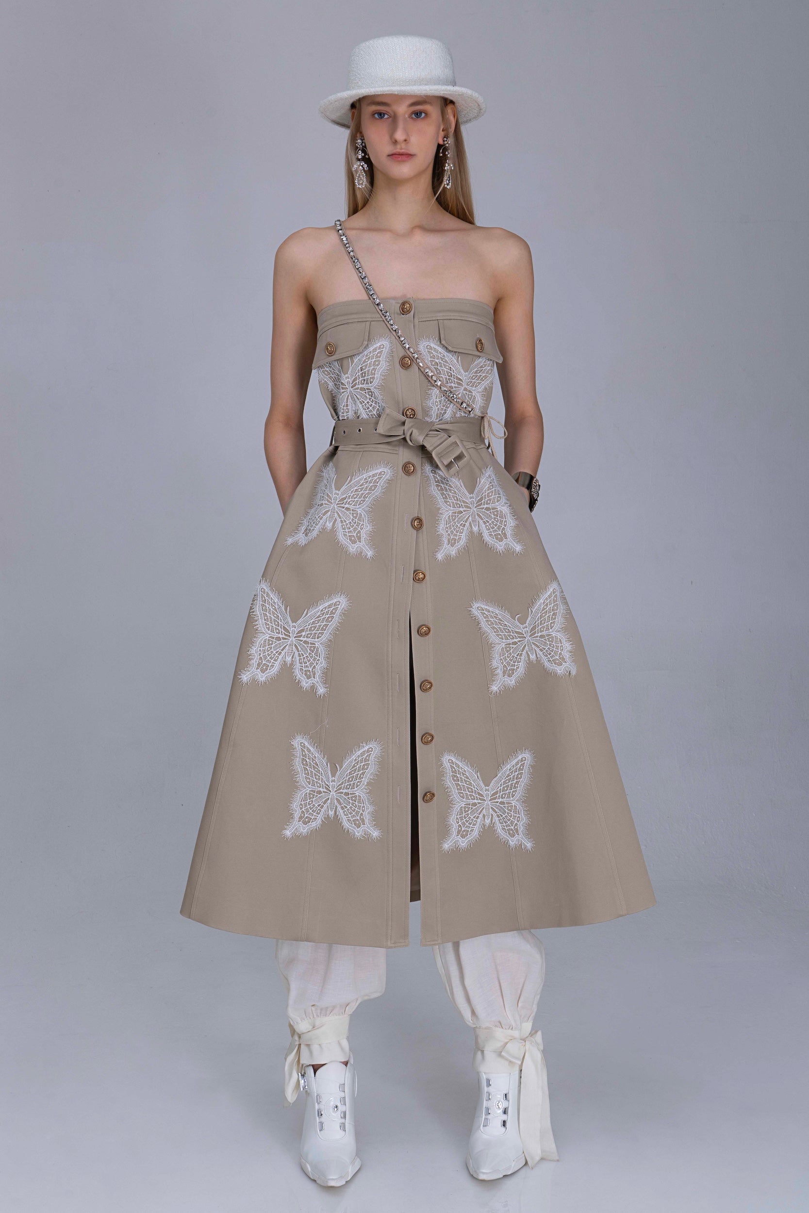 New Khaki Trench With Butterfly Lace