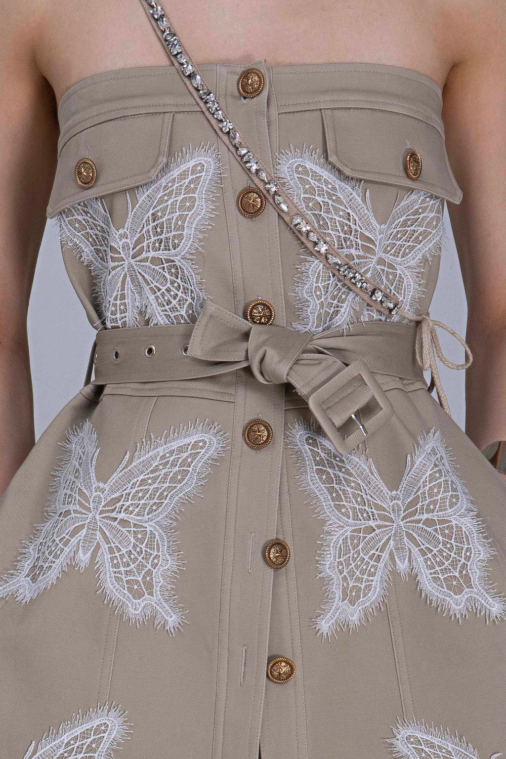 New Khaki Trench With Butterfly Lace