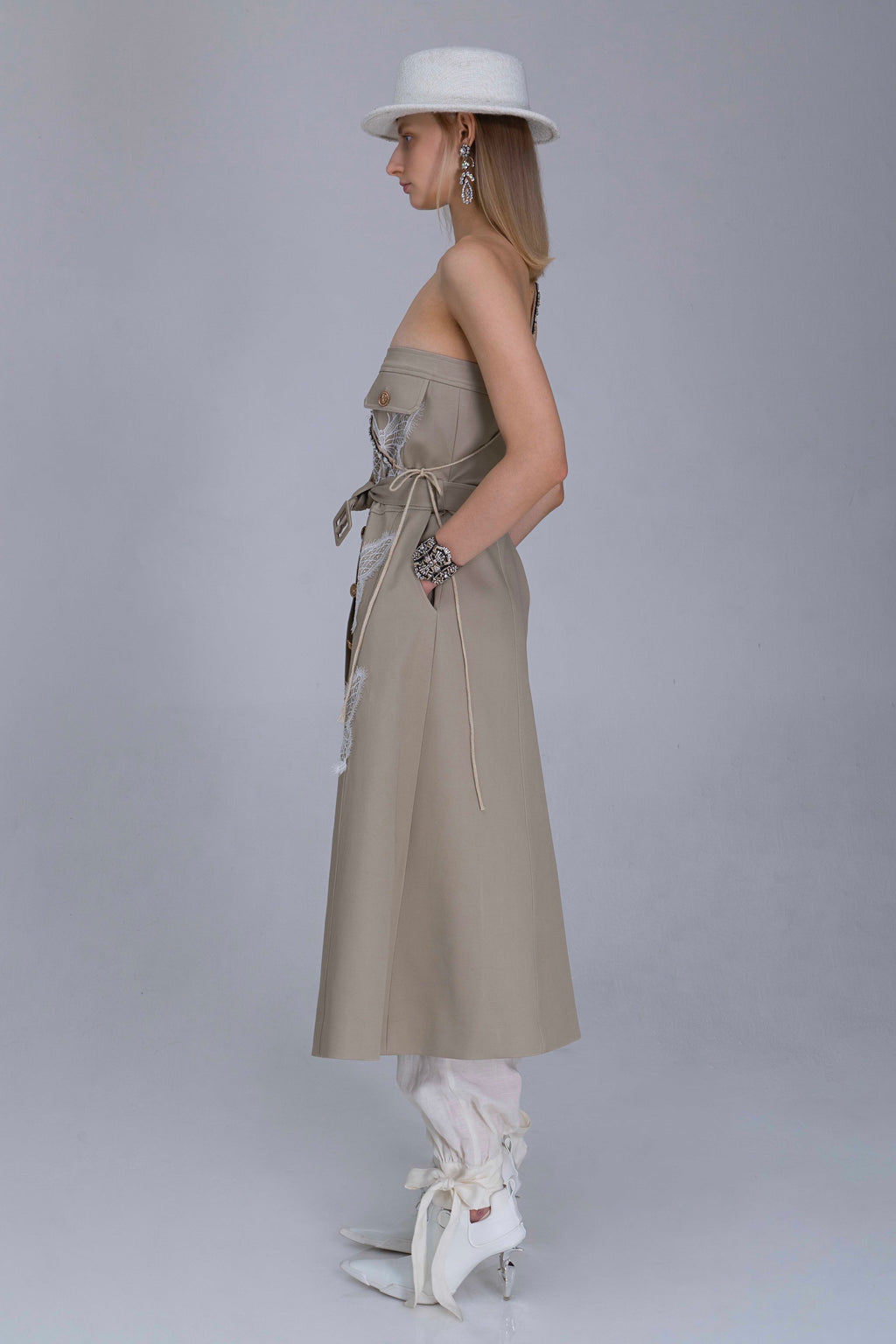 New Khaki Trench With Butterfly Lace