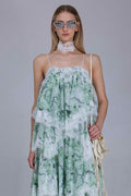 Boho Print Tiered Lace Dress