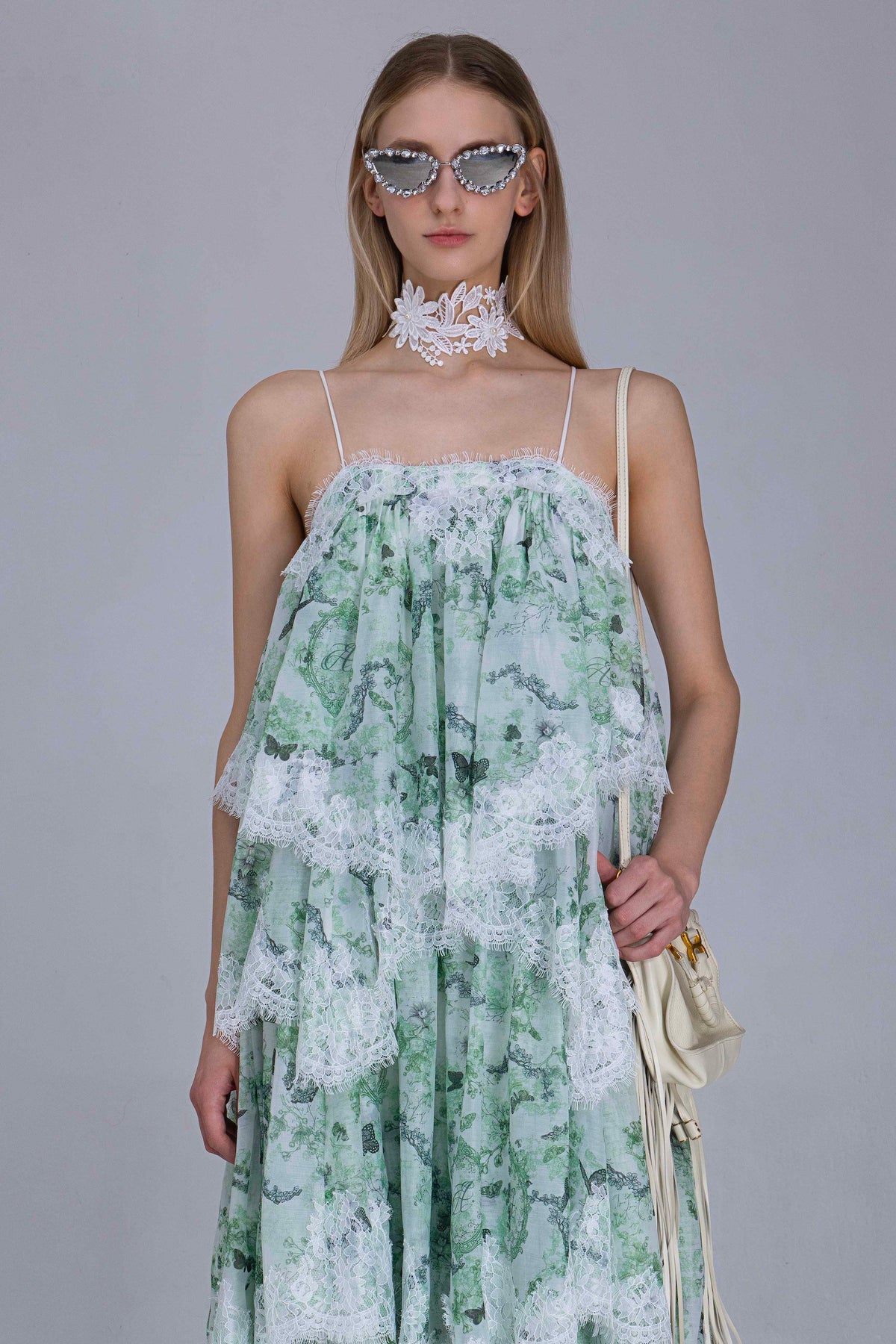 Boho Print Tiered Lace Dress