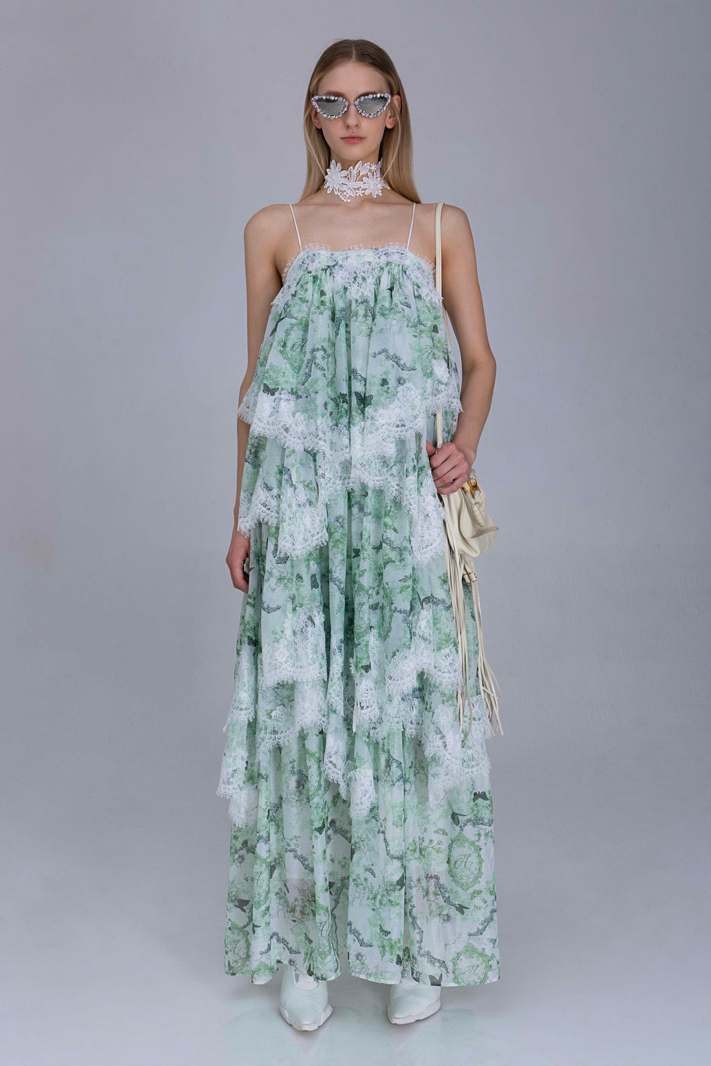 Boho Print Tiered Lace Dress