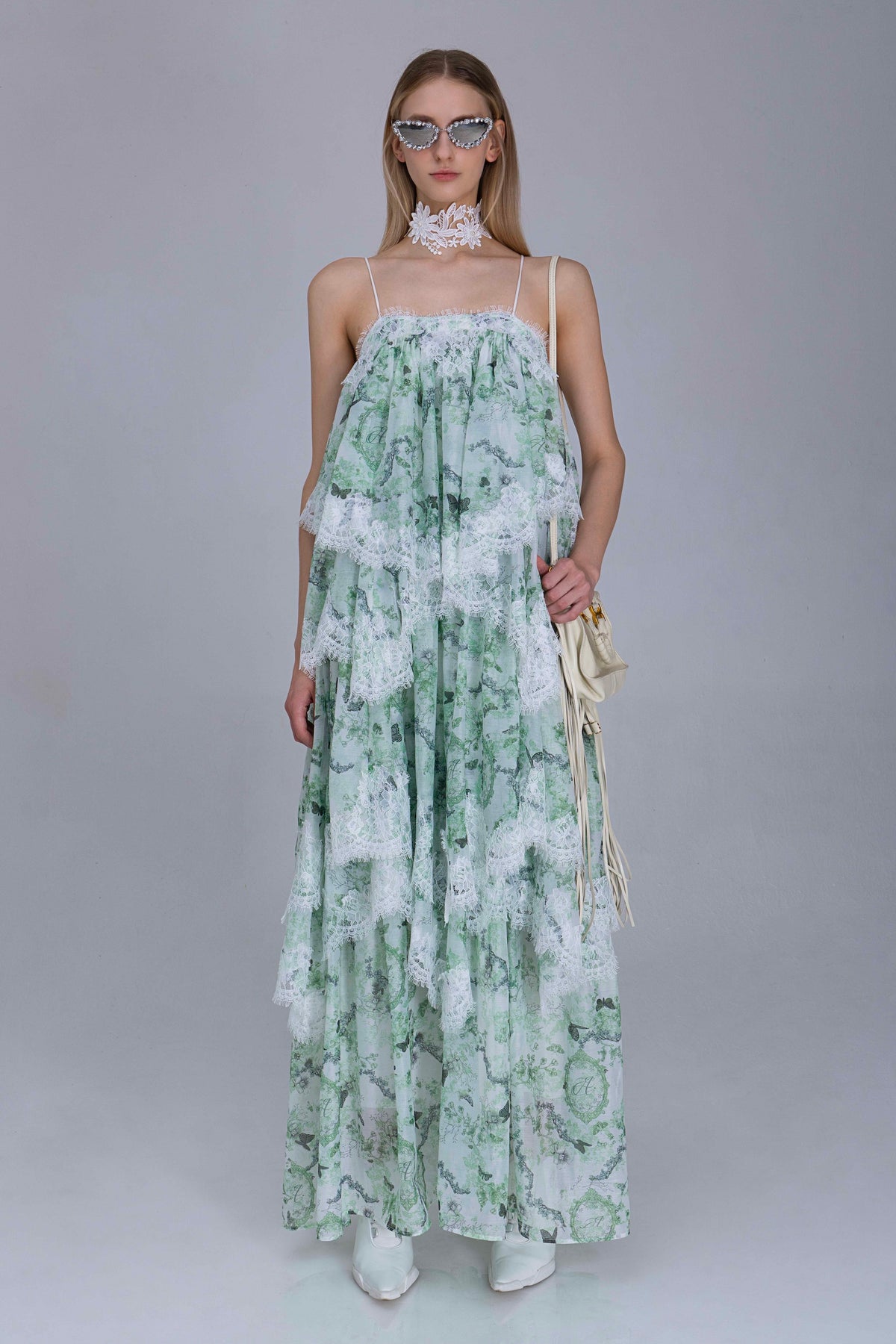 Boho Print Tiered Lace Dress