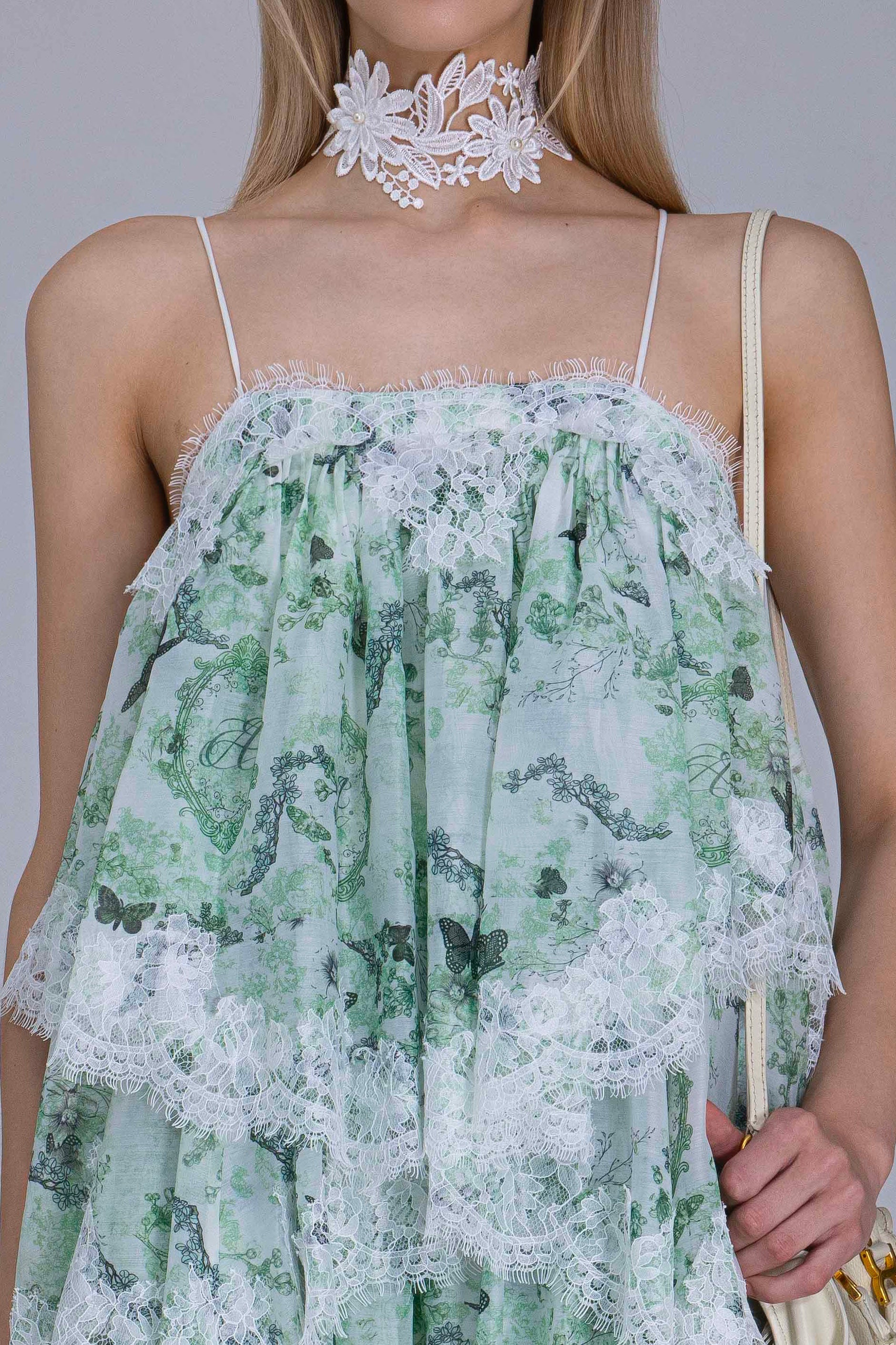 Boho Print Tiered Lace Dress
