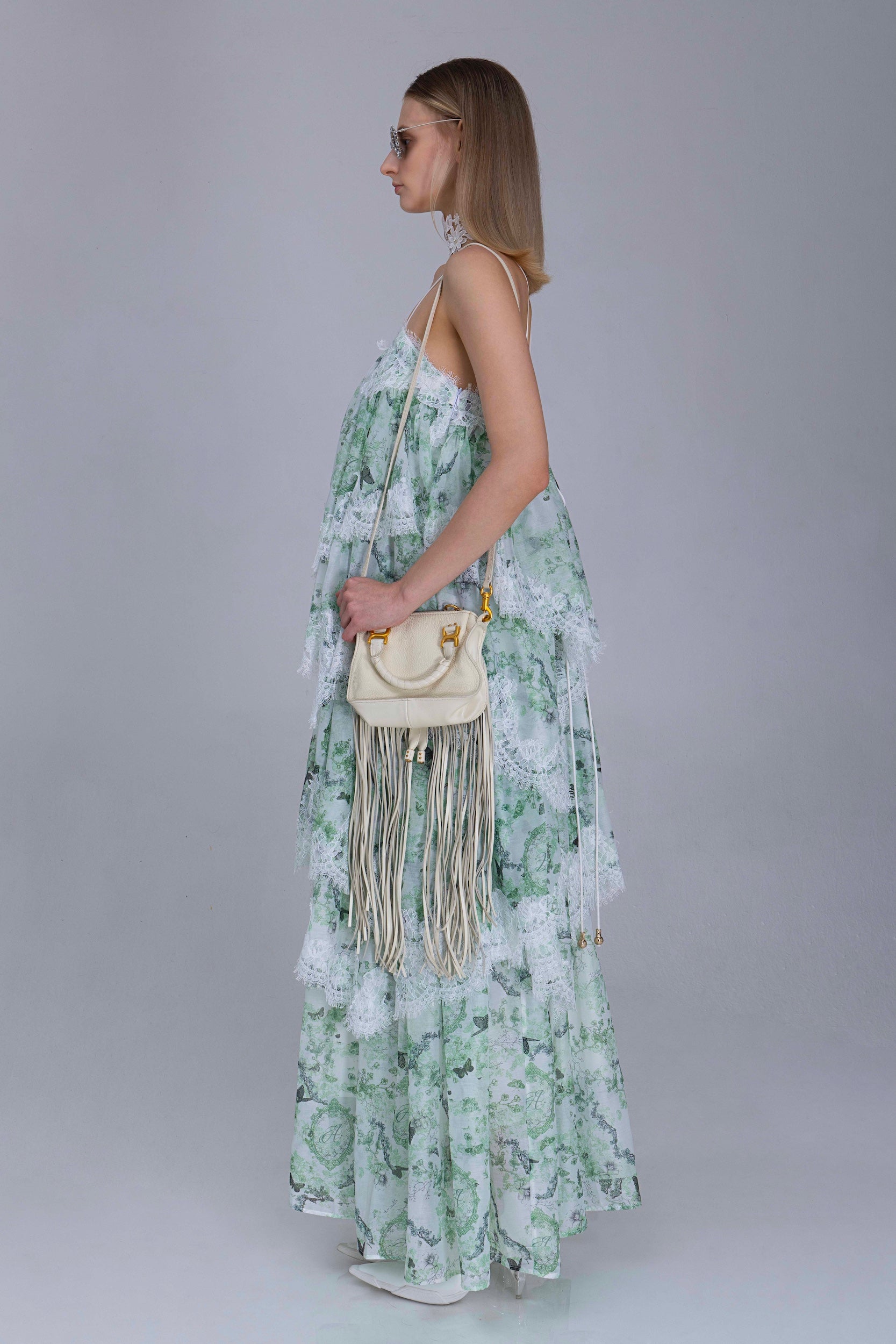 Boho Print Tiered Lace Dress
