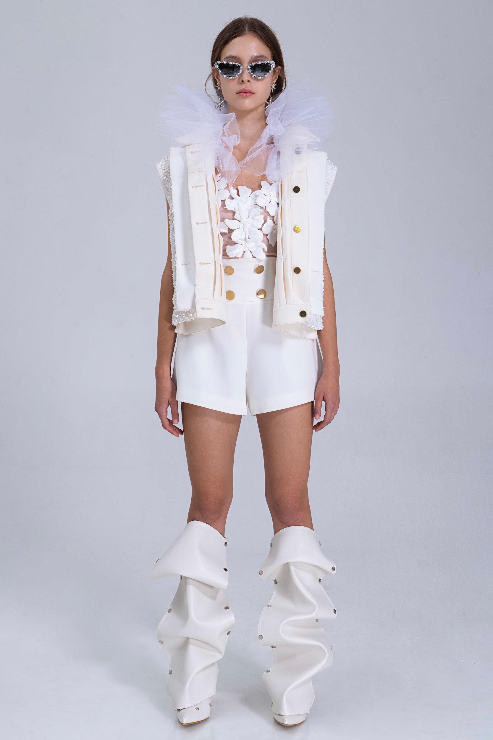 White Culotte With Gold Buttons