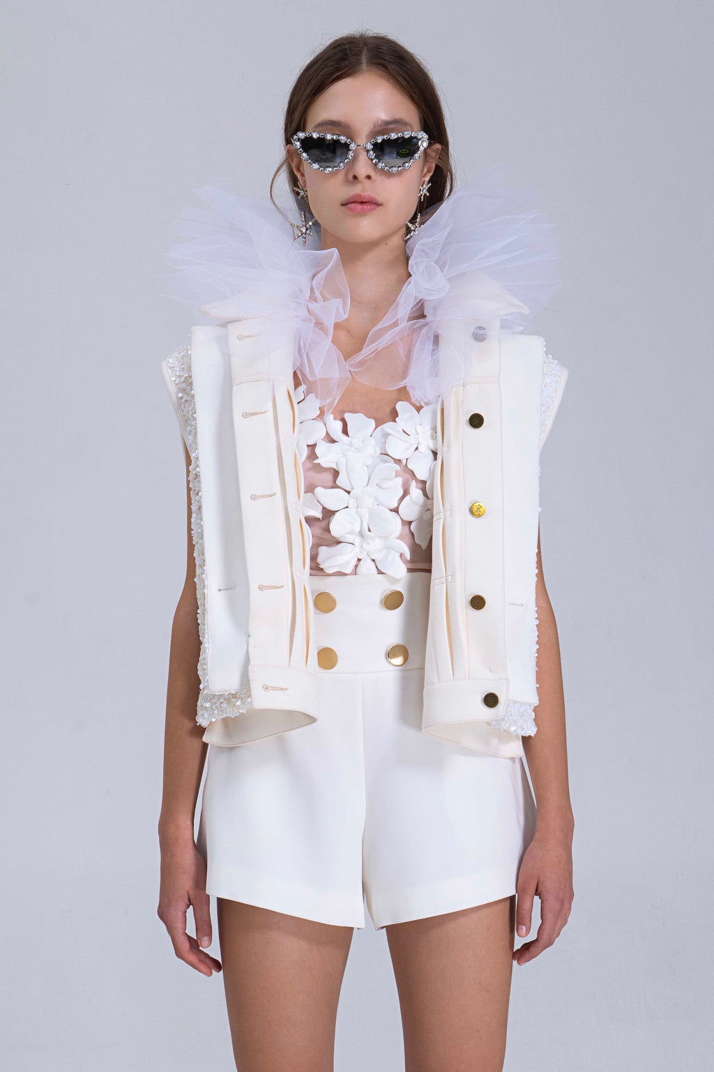 White Culotte With Gold Buttons