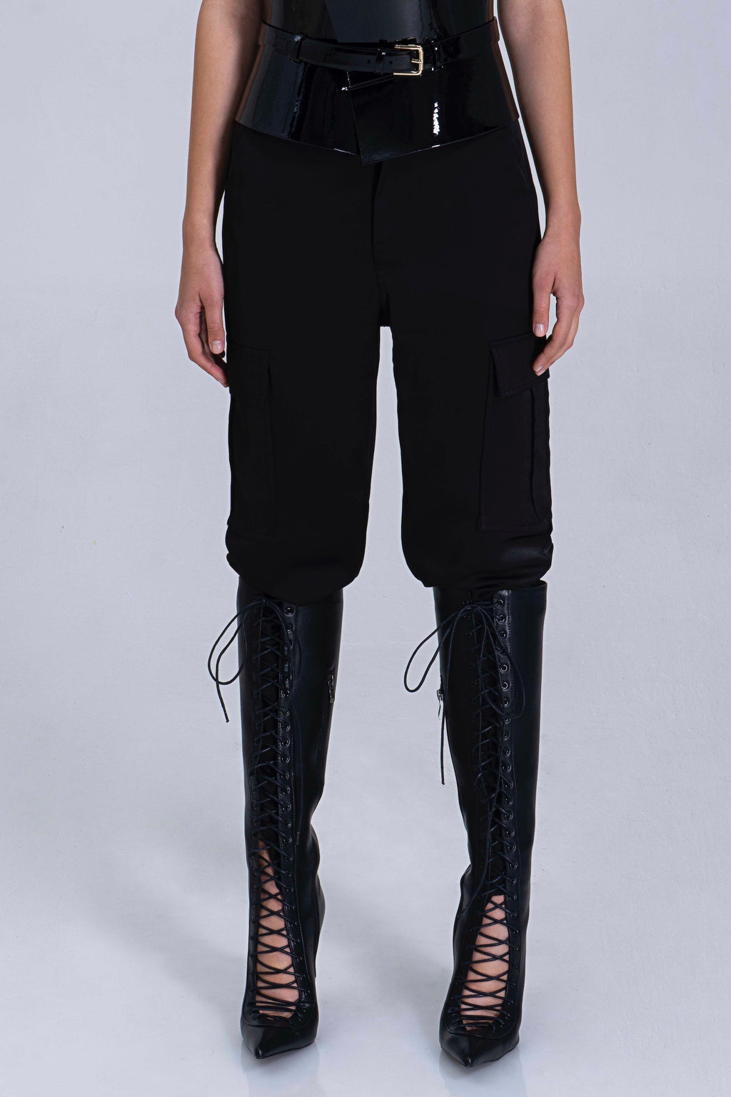 Black Matte Satin Cargo Pants