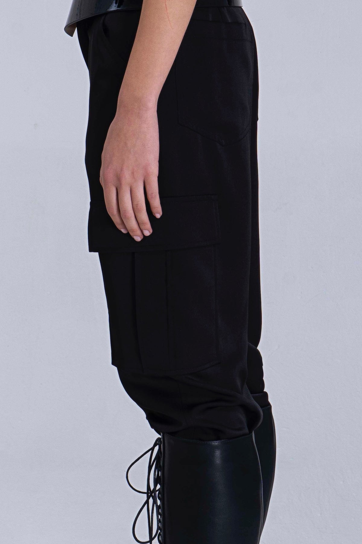 Black Matte Satin Cargo Pants