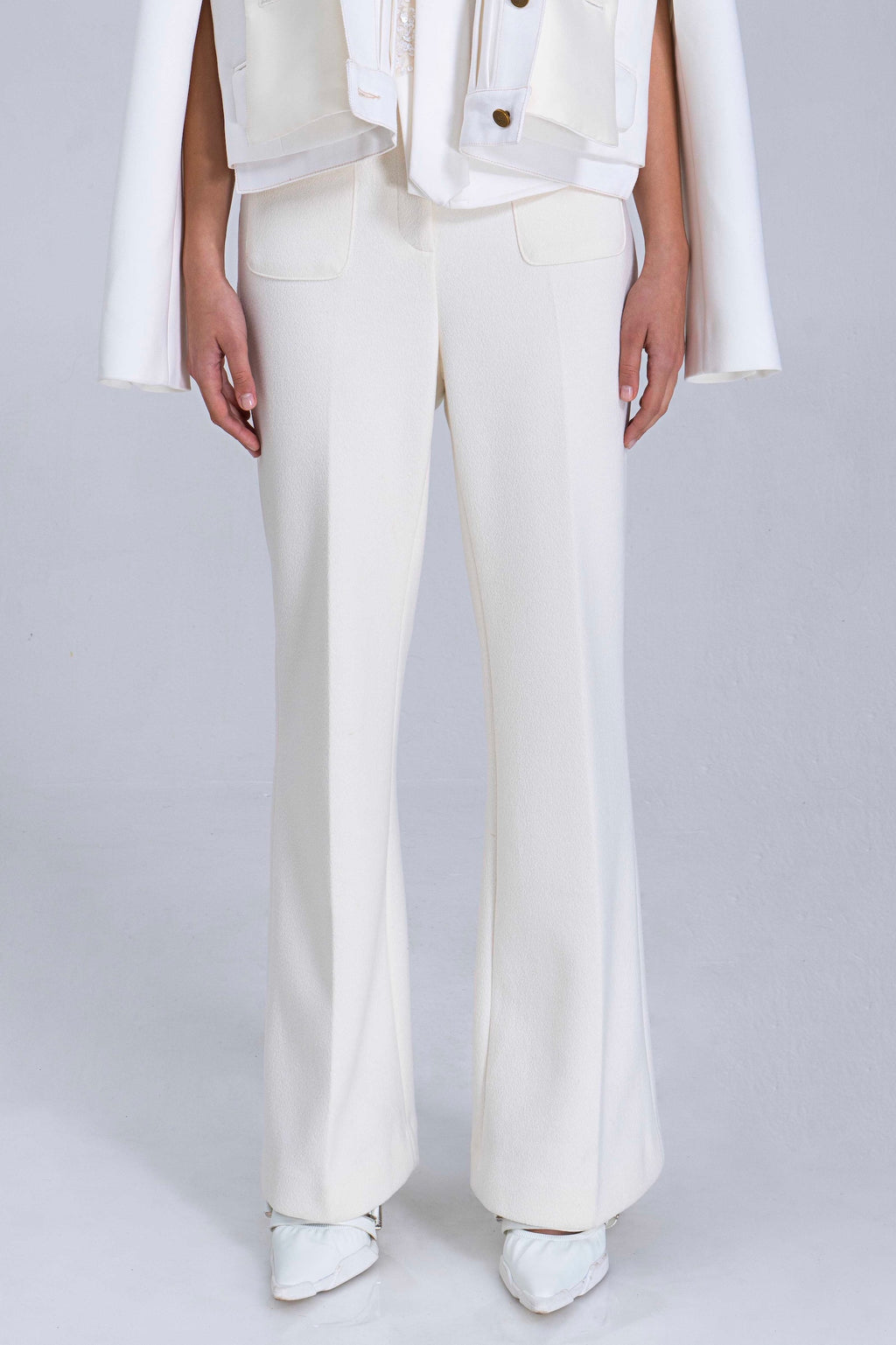White Patch-Pocket Flare Pants