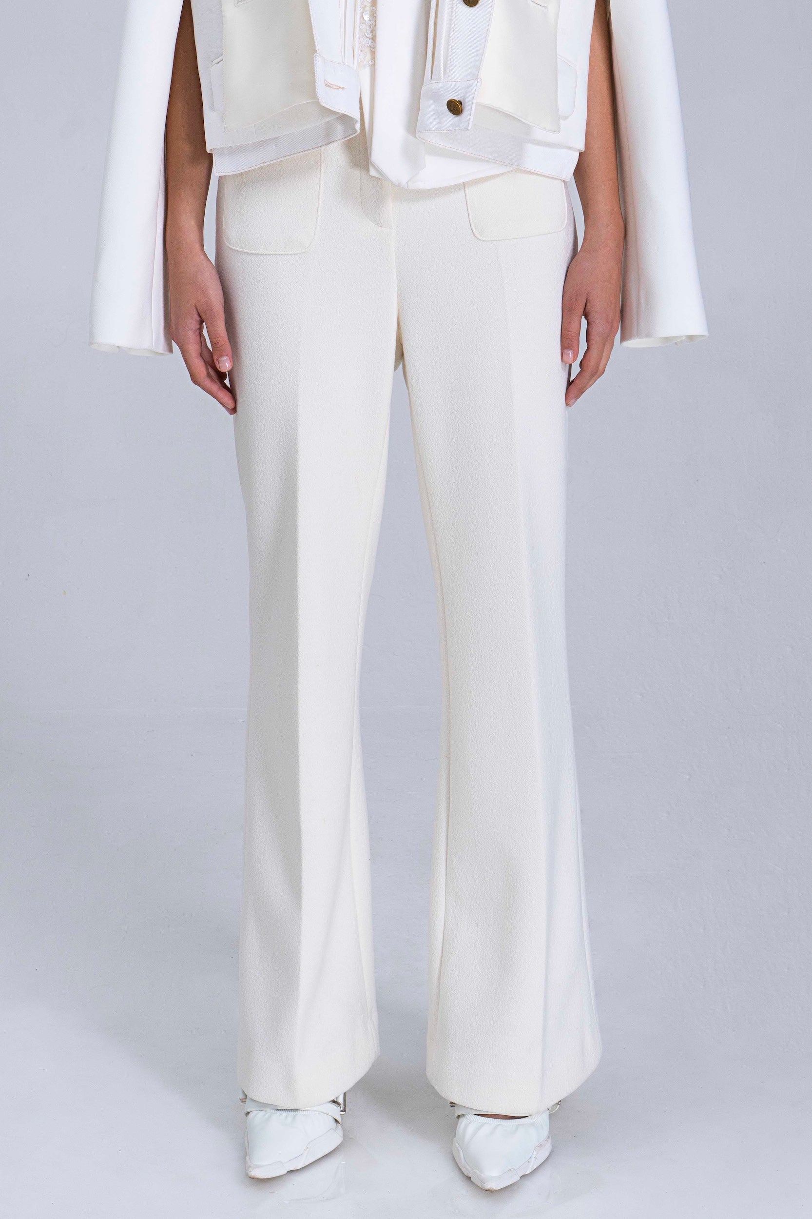 White Patch-Pocket Flare Pants