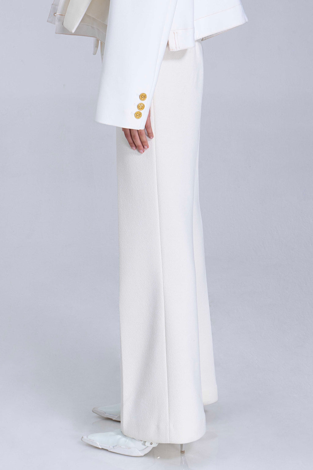 White Patch-Pocket Flare Pants