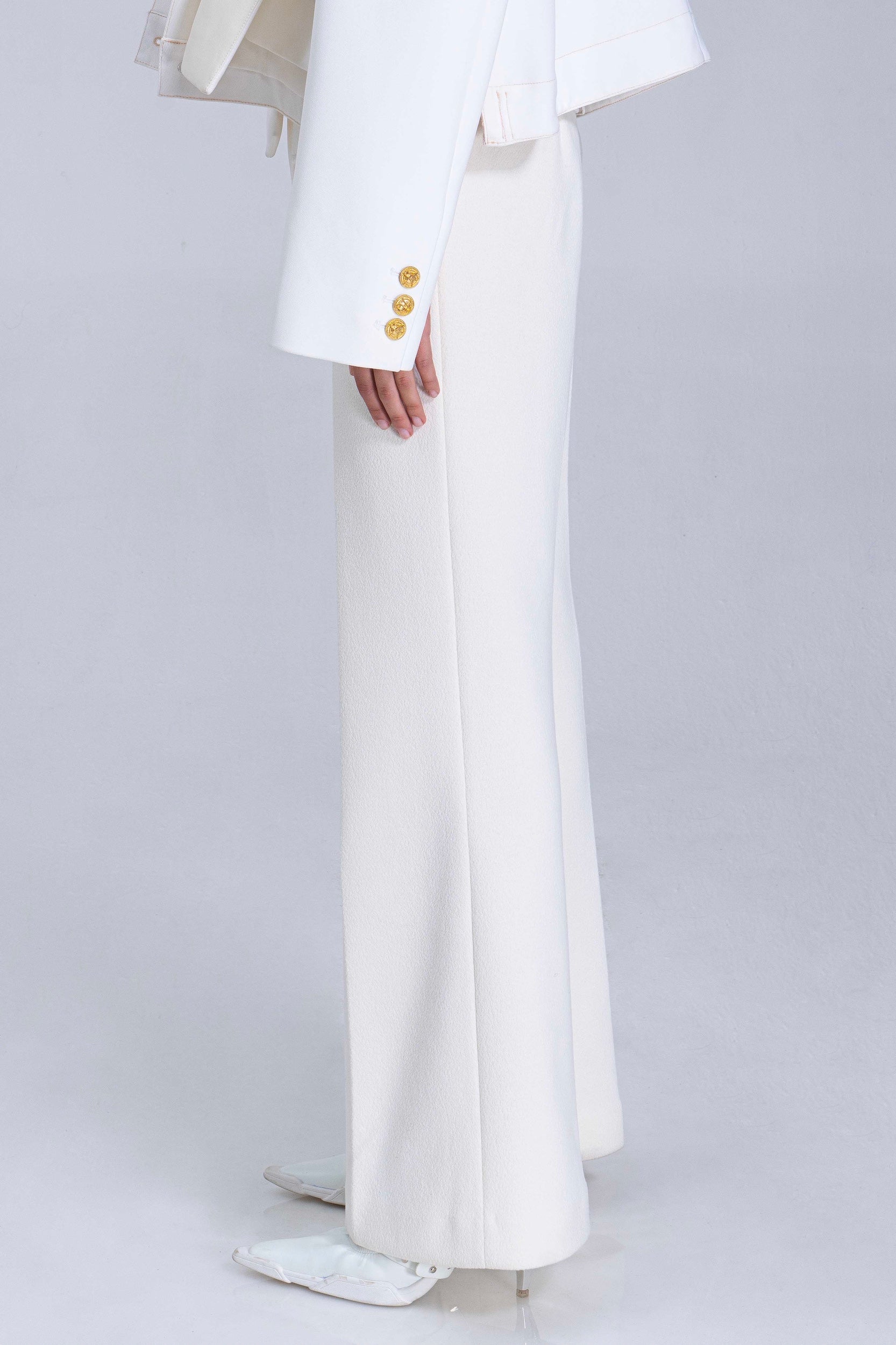White Patch-Pocket Flare Pants