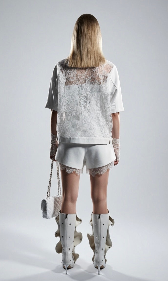 White Lace/Denim Cardigan
