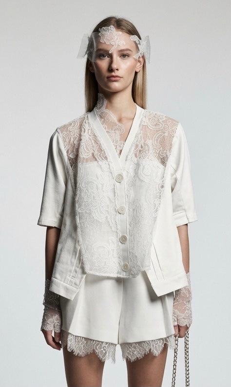 White Lace/Denim Cardigan