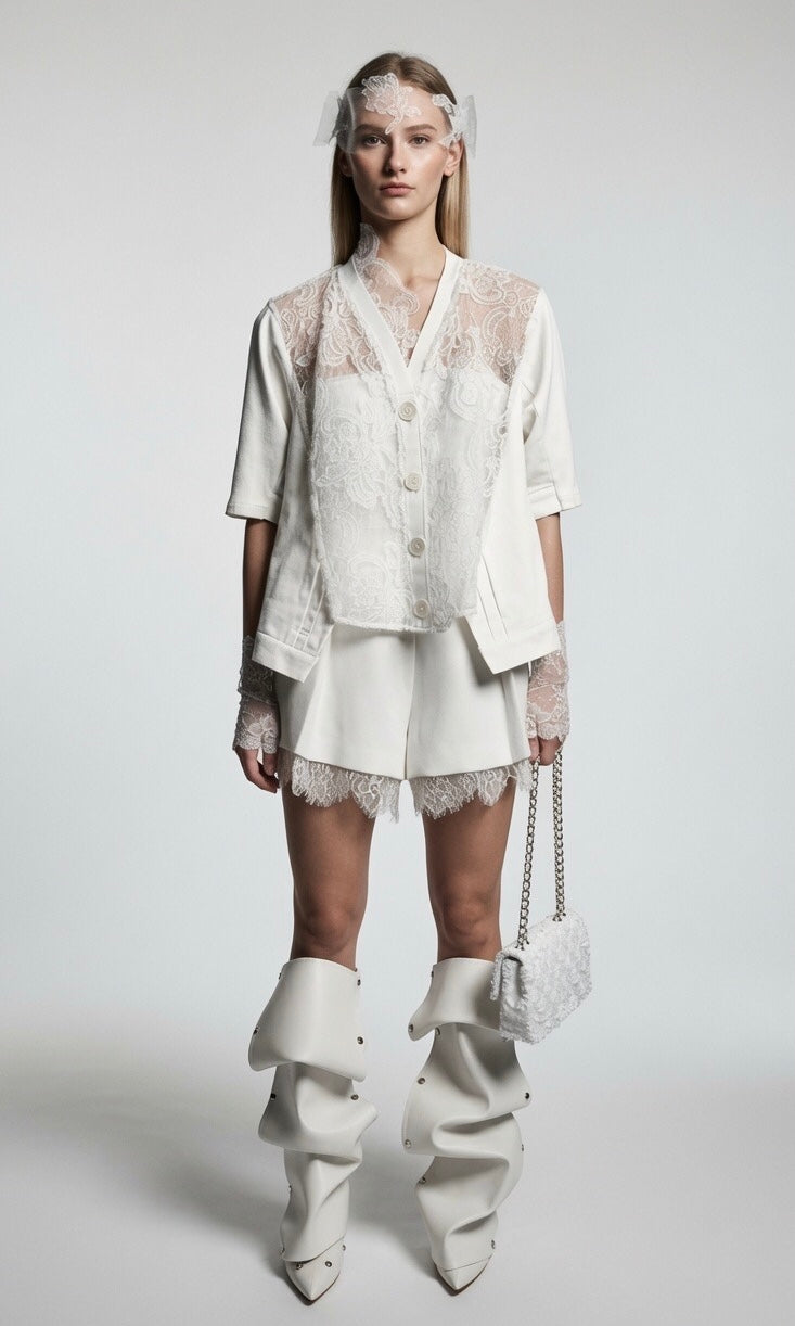 White Lace/Denim Cardigan