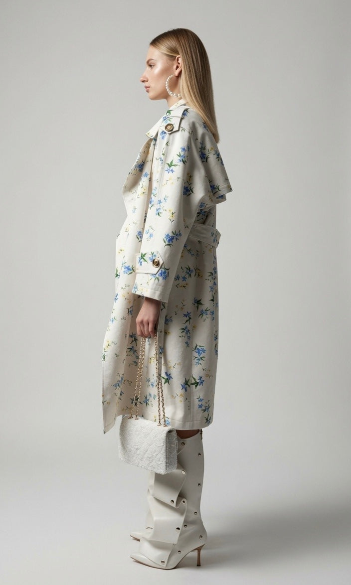 Floral Printed Trench With Dimante