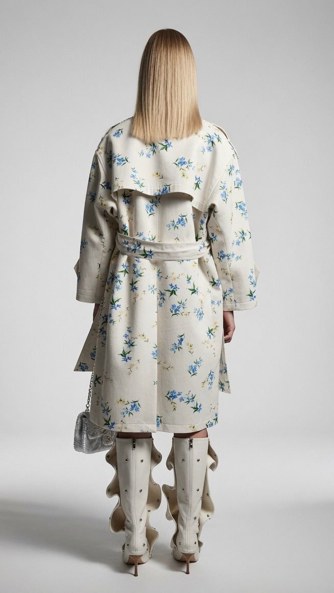 Floral Printed Trench With Dimante