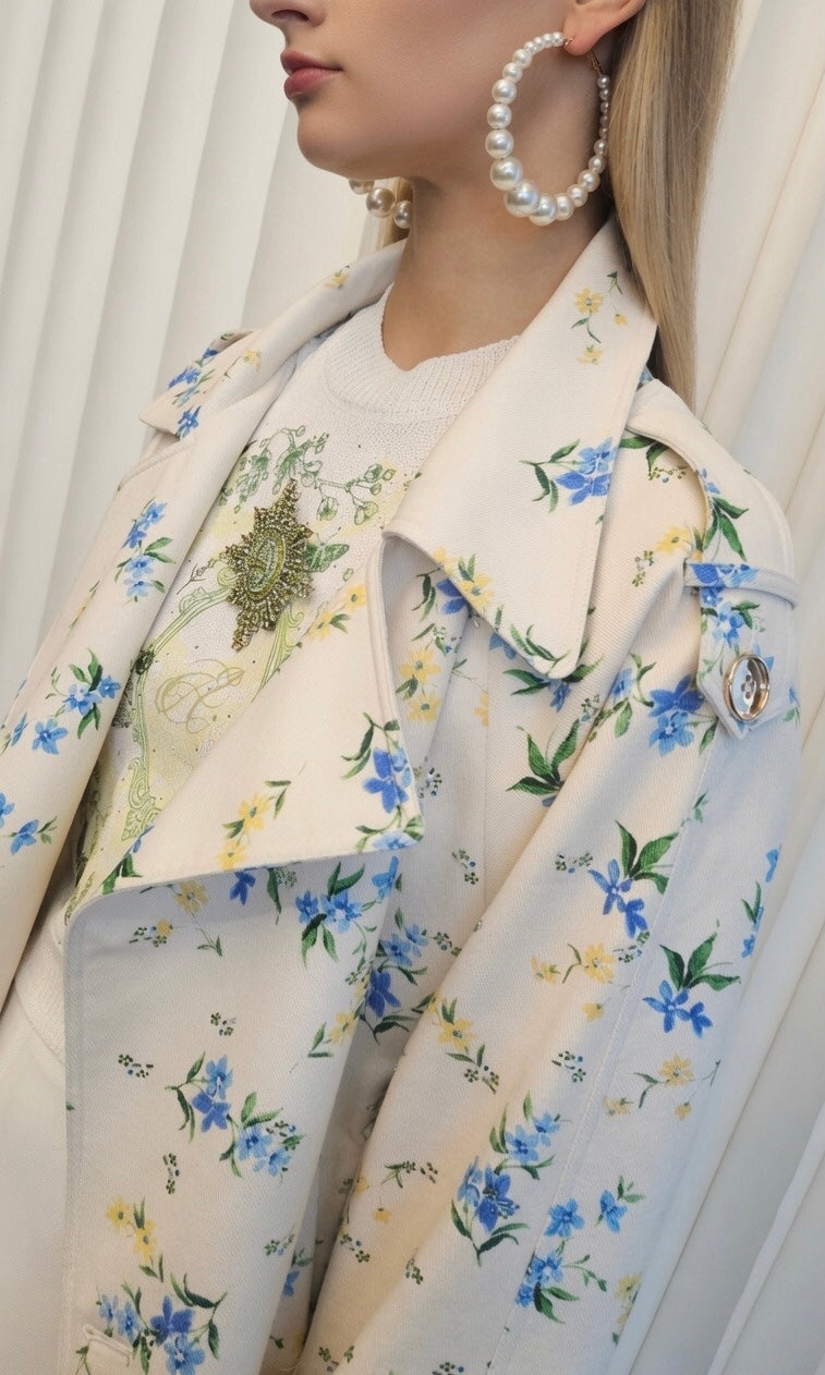 Floral Printed Trench With Dimante