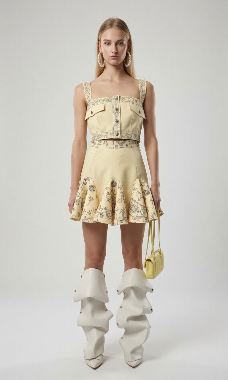 Ruffled Printed A-line Skirt