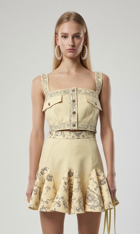 Ruffled Printed A-line Skirt