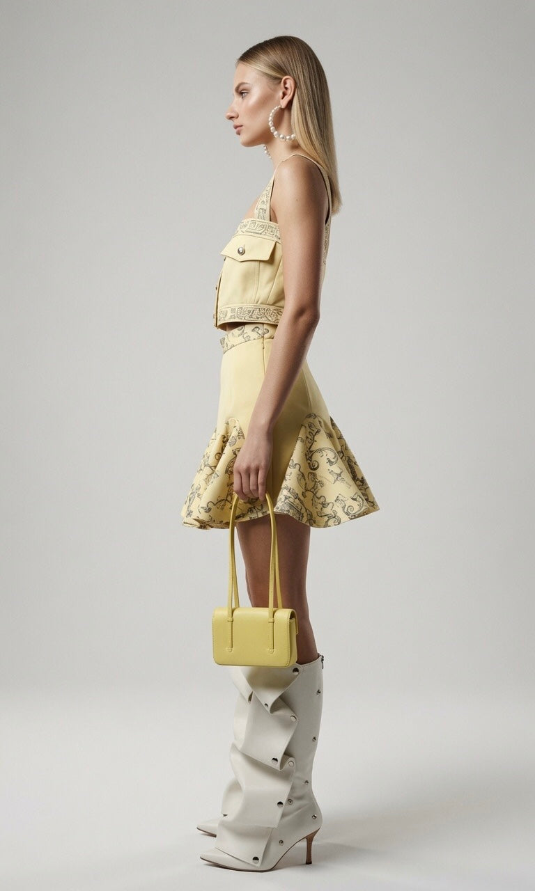 Ruffled Printed A-line Skirt