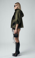 Army Green Signature Beaded Jacket With Fur