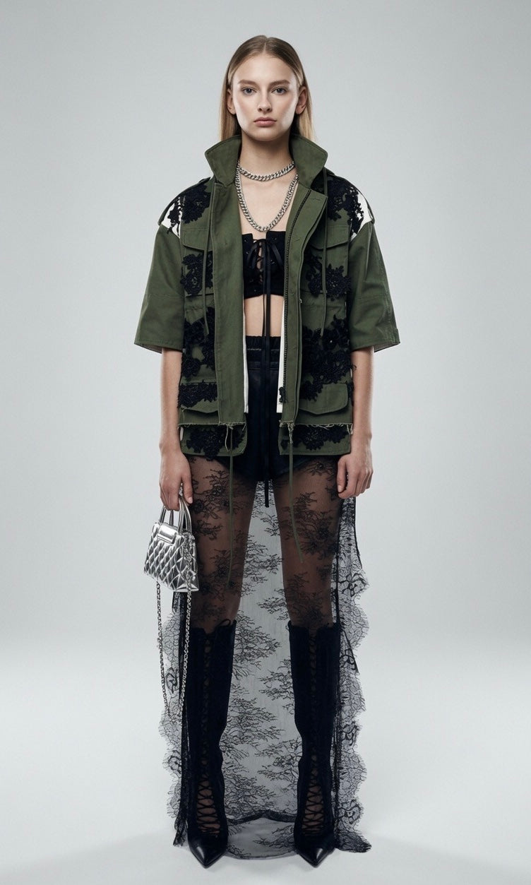 Army Green Jacket With Lace