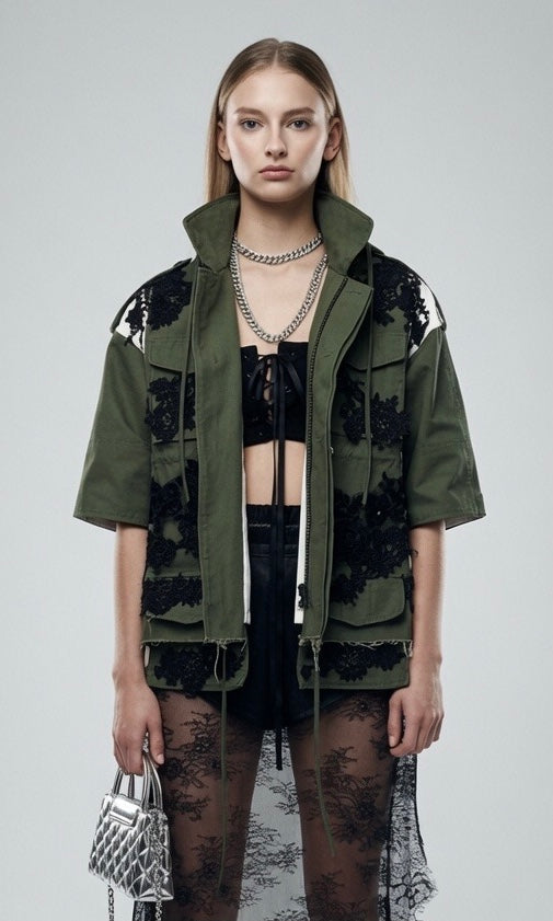 Army Green Jacket With Lace