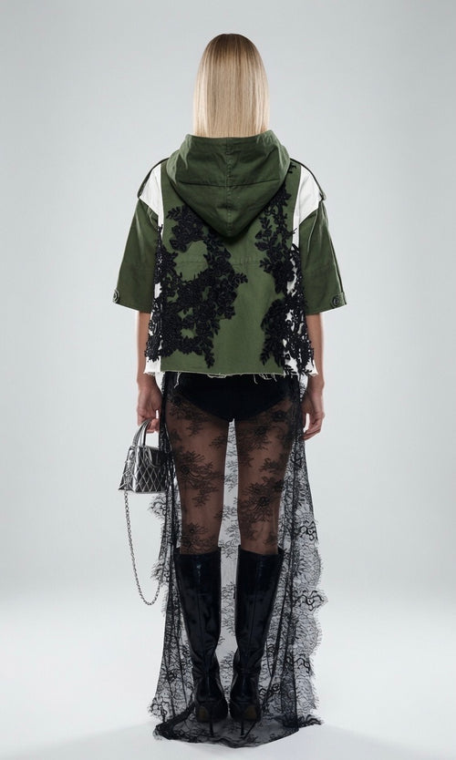 Army Green Jacket With Lace