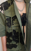 Black Long Lace Skirt With Leather Shorts