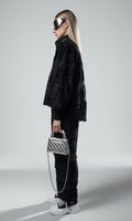 Black Chiffon Sleeves Causal Parka