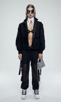 Black Chiffon Sleeves Causal Parka