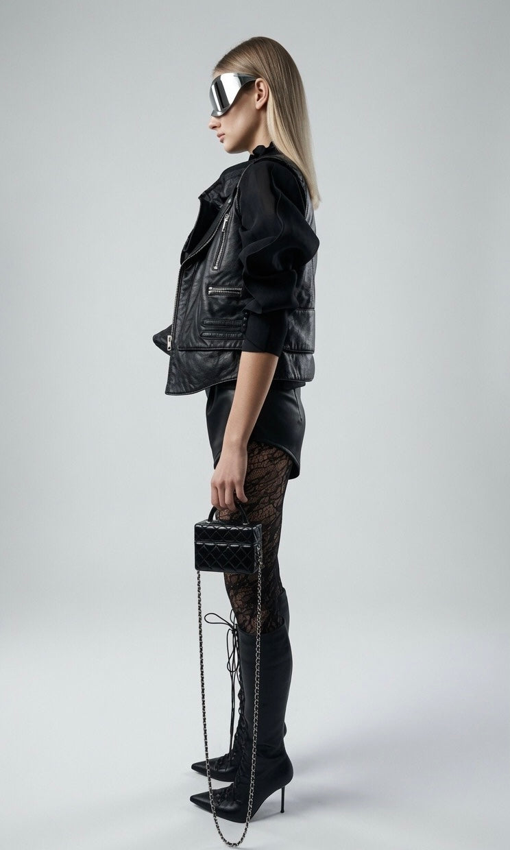 Black Leather Vest Jacket
