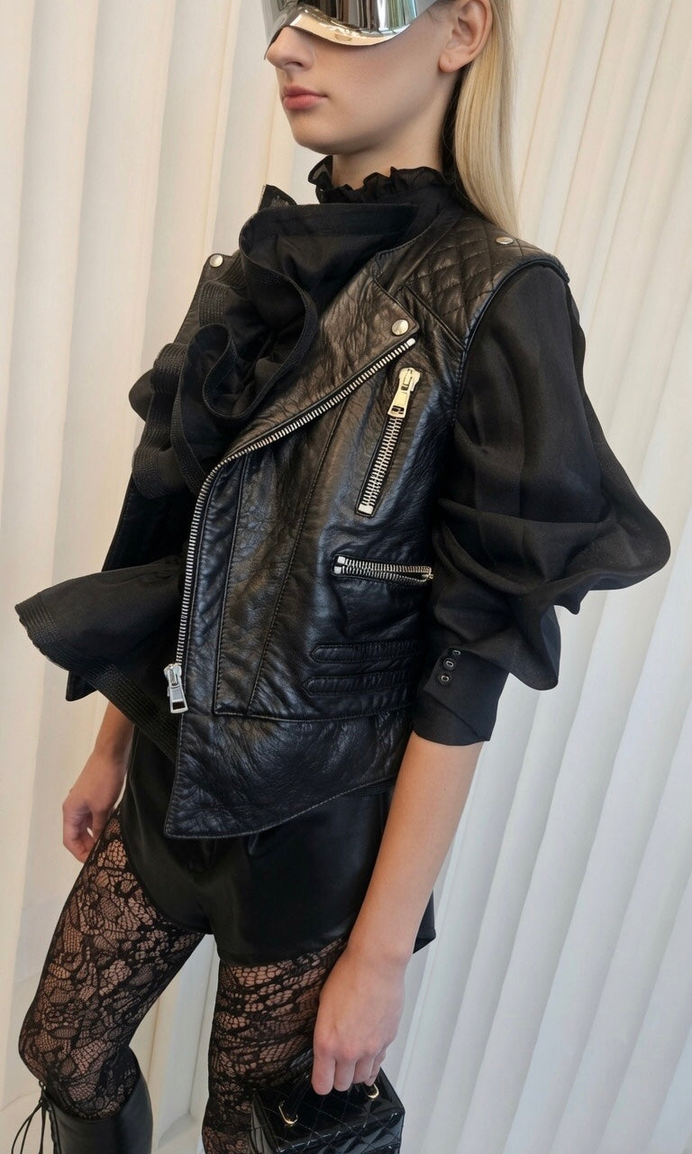 Black Leather Vest Jacket
