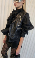 Black Blouse With Ruffles Collar