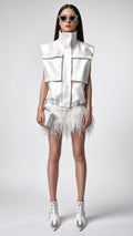 White High-Neck Utility Vest