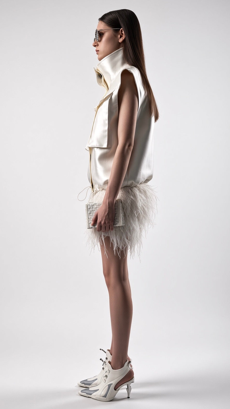 White Feather-Textured Mini Skirt