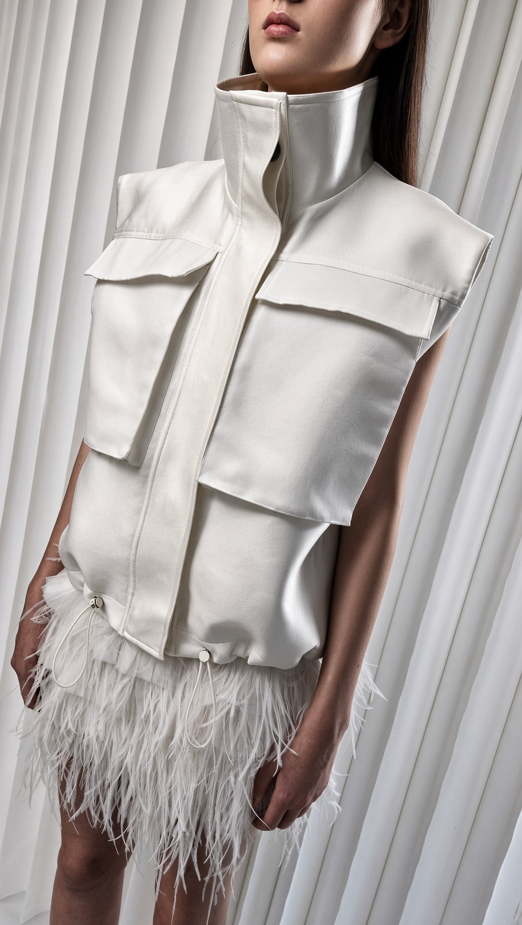 White Feather-Textured Mini Skirt