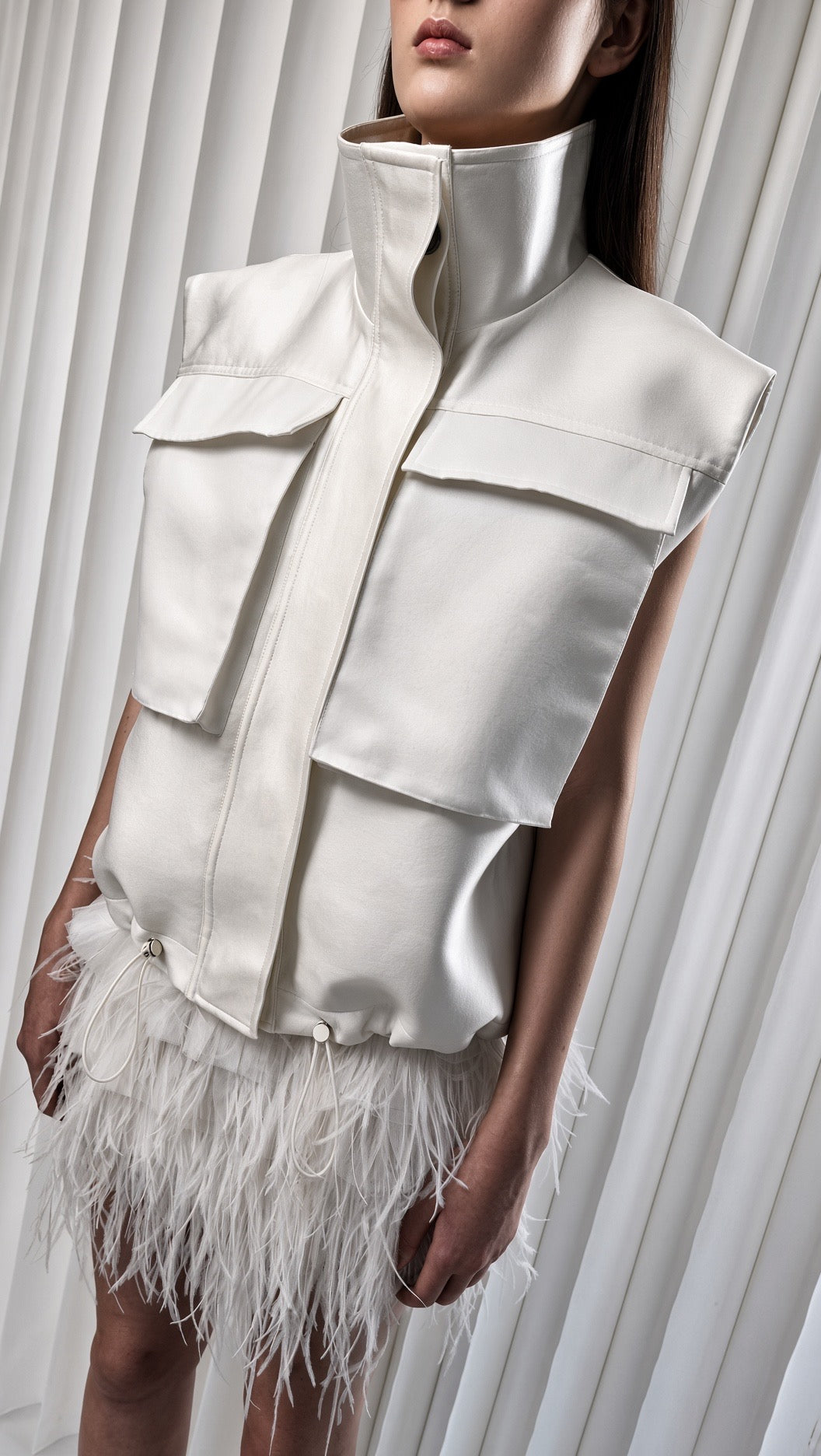 White High-Neck Utility Vest