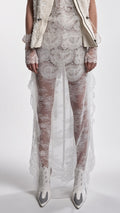 White Sheer Floral Lace Maxi Skirt